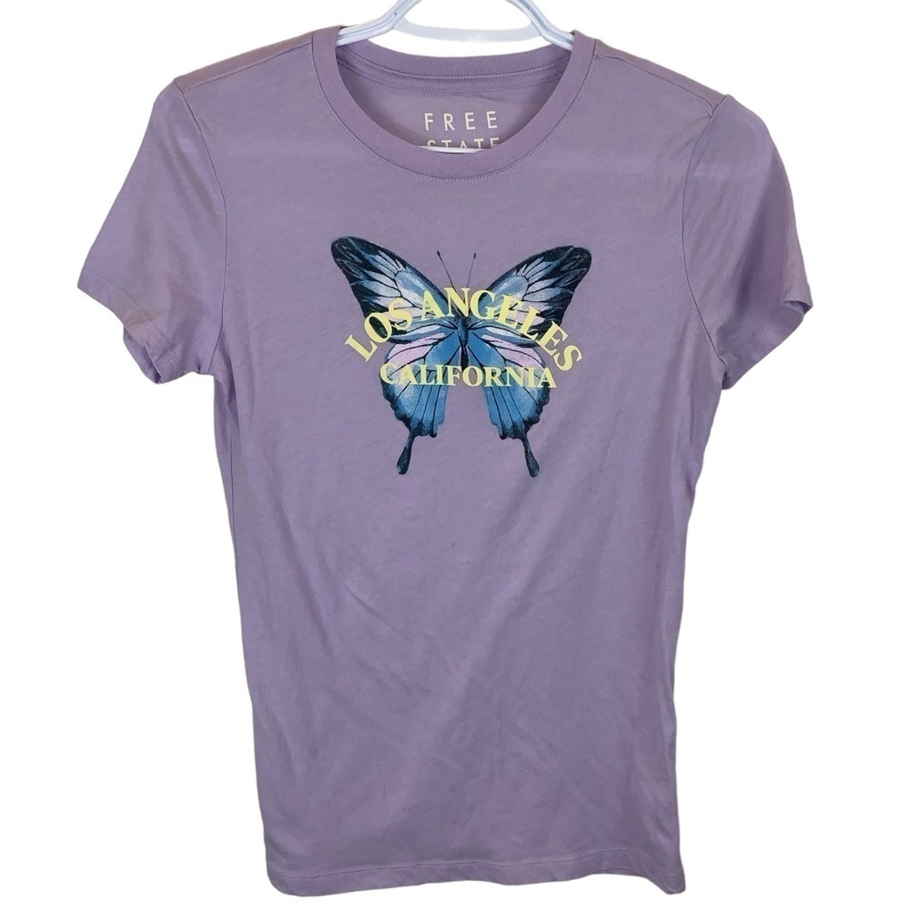 Free State sz M Los Angeles Butterfly Lavender Purple Women's T-Shirt Tee